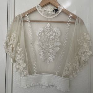 Cream Boho Lace Butterfly Sleeve Top